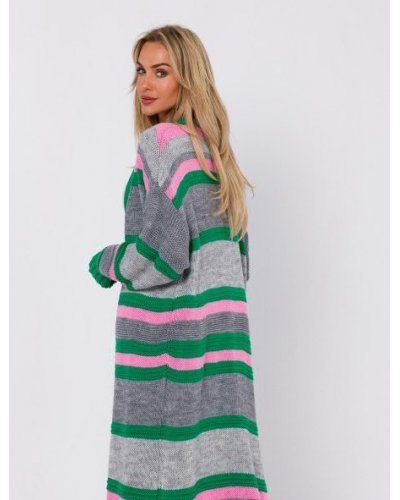 Cardigan dama midi, din acryl, gri cu dungi multicolore, Fatime Cardigan dama midi, din acryl, gri cu dungi multicolore, Fatime - jojofashion.ro
