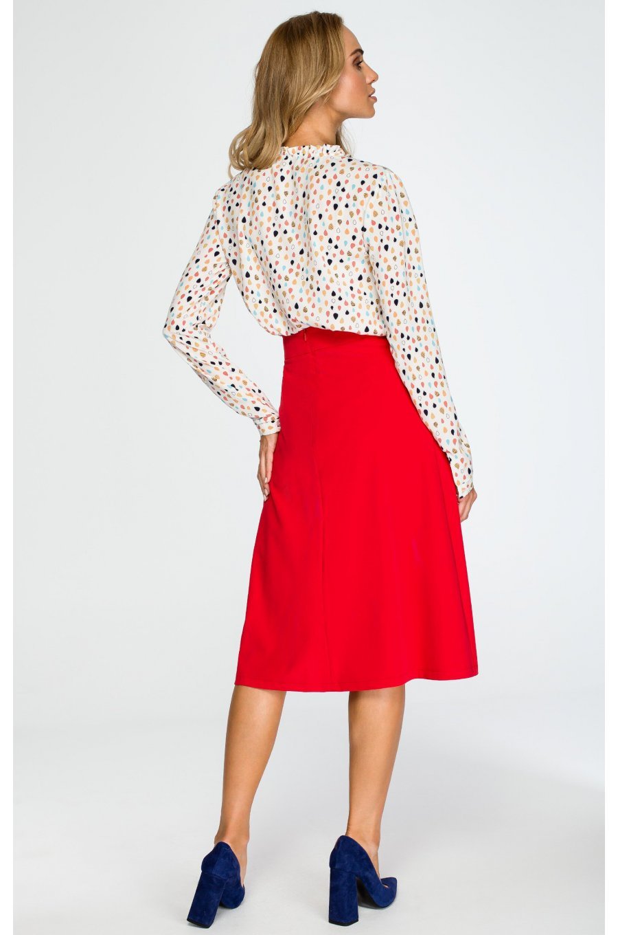 Fusta evazata eleganta midi, rosie, clasica, Hameeda Fusta evazata eleganta midi, rosie, clasica, Hameeda 3 - jojofashion.ro