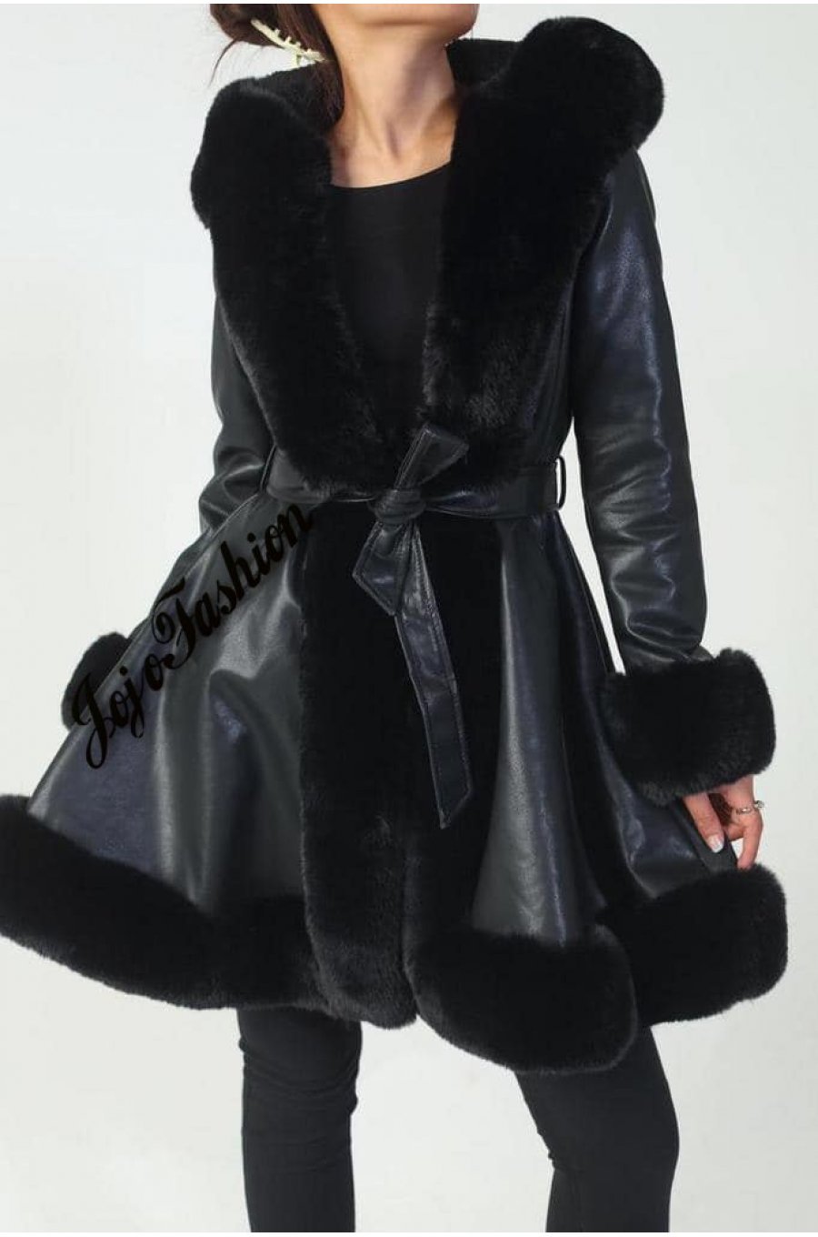 Geaca dama de iarna in clos piele eco neagra cu blanita si gluga Jojo 1 - jojofashion.ro