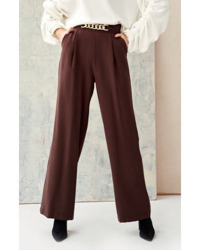 Pantaloni dama, Pantaloni dama eleganti, evazati, maro, vascoza, cu talia inalta, Cynane - jojofashion.ro