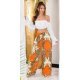Pantaloni dama evazati largi, de vara, orange, animal print, Amira 3 - jojofashion.ro