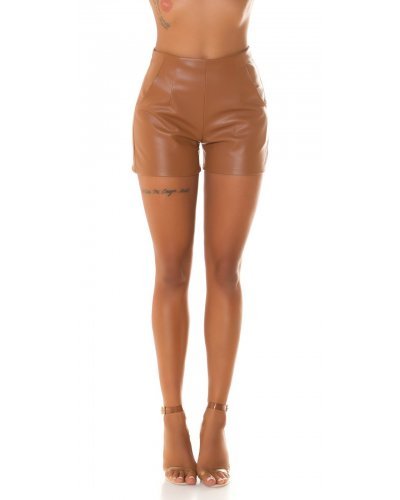 Pantaloni dama, scurti, maro, piele eco, cu talia inalta, Beltaine Pantaloni piele dama, Pantaloni dama, scurti, maro, piele eco, cu talia inalta, Beltaine - jojofashion.ro