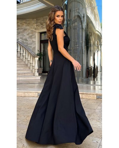 Rochie lunga eleganta neagra din vascoza Andra Rochii lungi, Rochie lunga eleganta neagra din vascoza Andra - jojofashion.ro