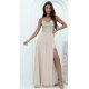 Rochie lunga din tulle si paiete bej cu bustul tip corset si umerii goi Bella 2 - jojofashion.ro