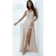 Rochie lunga din tulle si paiete bej cu bustul tip corset si umerii goi Bella 5 - jojofashion.ro