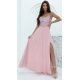 Rochie de ocazie lunga roz pal din tulle si paiete cu bustul tip corset si umerii goi Bella 2 - jojofashion.ro