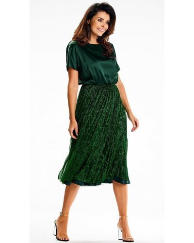 Rochie midi din satin si glitter verde smarald DorianeY Rochii satin, Rochie midi din satin si glitter verde smarald DorianeY - jojofashion.ro