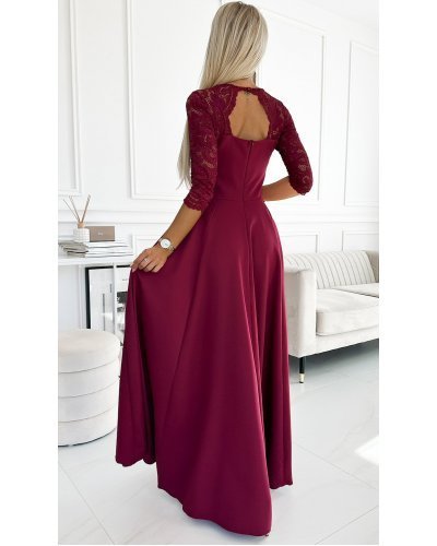 Rochie eleganta lunga din dantela burgundy cu maneca Allegria Rochii, Rochie eleganta lunga din dantela burgundy cu maneca Allegria - jojofashion.ro