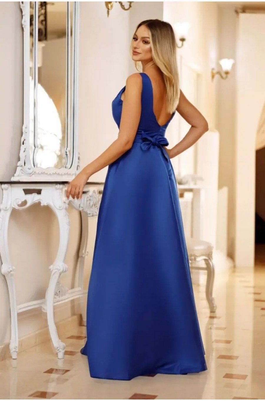Rochie lunga albastra din tafta Carra 2 - jojofashion.ro