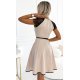 Rochie de zi scurta, bej, in clos, cu maneca scurta din dantela neagra si curea, Sadira 3 - jojofashion.ro