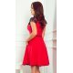 Rochie rosie scurta in clos cu maneca scurta din dantela neagra si curea Sadira 3 - jojofashion.ro