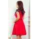 Rochie de zi scurta, rosie, in clos, cu maneca scurta din dantela neagra si curea, Sadira 3 - jojofashion.ro