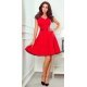 Rochie rosie scurta in clos cu maneca scurta din dantela neagra si curea Sadira 4 - jojofashion.ro