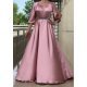Rochie eleganta de ocazie lunga, din satin, roz pal, cu maneca lunga, vaporoasa, Larisa  3 - jojofashion.ro