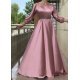 Rochie eleganta de ocazie lunga, din satin, roz pal, cu maneca lunga, vaporoasa, Larisa  2 - jojofashion.ro