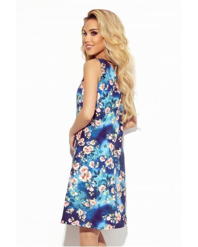 Rochie midi, bleumarin, cu print colorat, croi in A, Deyana Rochii bleumarin, Rochie midi, bleumarin, cu print colorat, croi in A, Deyana - jojofashion.ro