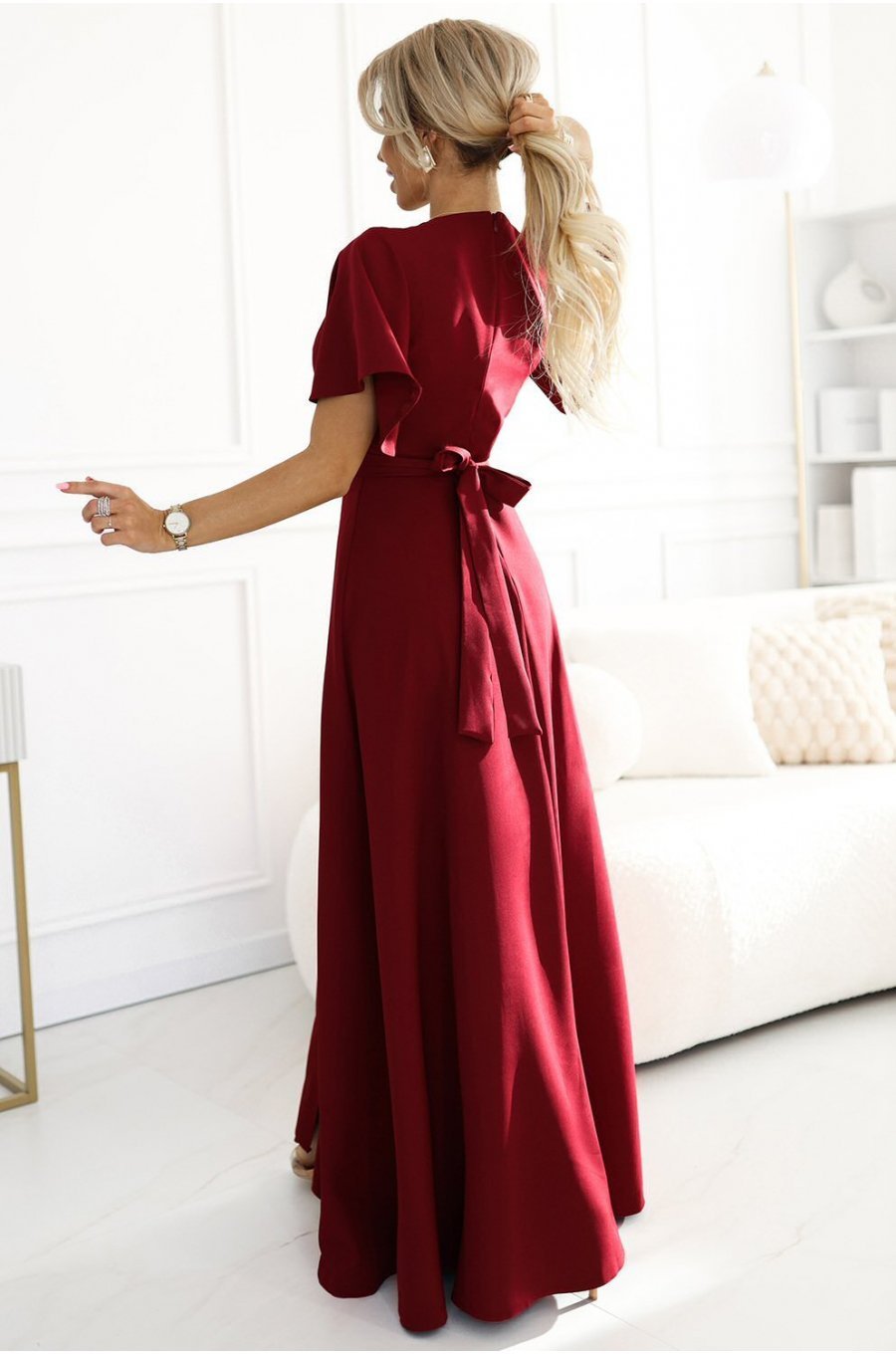 Rochie eleganta lunga burgundy vaporoasa petrecuta Kasandra 2 - jojofashion.ro