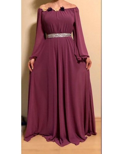 Rochie eleganta lunga de ocazie voal mov FairyTale - jojofashion.ro
