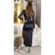 Rochie lunga neagra eleganta mulata cu maneca lunga crapata pe picior Maddys 3 - jojofashion.ro