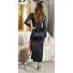 Rochie eleganta lunga, neagra, mulata, cu maneca lunga, crapata pe picior, Maddys 3 - jojofashion.ro