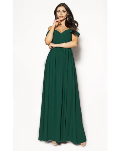 Rochie lunga verde cu umerii goi vaporoasa Kosmina Rochii lungi, Rochie lunga verde cu umerii goi vaporoasa Kosmina - jojofashion.ro