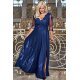 Rochie lunga eleganta in marimi mari din dantela si brocard bleumarin Adalyze 2 - jojofashion.ro