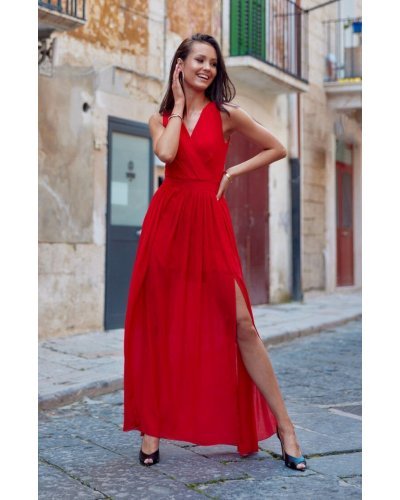Rochie lunga rosie din voal, vaporoasa, Yurianne Rochii lungi, Rochie lunga rosie din voal, vaporoasa, Yurianne - jojofashion.ro