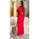 Rochie lunga, rosie, mulata, cu maneca lunga, crapata pe picior, Maddys 3 - jojofashion.ro