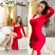 Rochie lunga, rosie, mulata, cu maneca lunga, crapata pe picior, Maddys 5 - jojofashion.ro