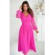 Rochie midi eleganta din tul cu glitter roz neon cu maneca lunga Petra 2 - jojofashion.ro