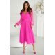 Rochie midi eleganta din tul cu glitter roz neon cu maneca lunga Petra 3 - jojofashion.ro