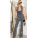 Salopeta evazata gri cu glitter cu spatele gol Priscilla 2 - jojofashion.ro
