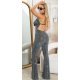 Salopeta evazata gri cu glitter cu spatele gol Priscilla 3 - jojofashion.ro
