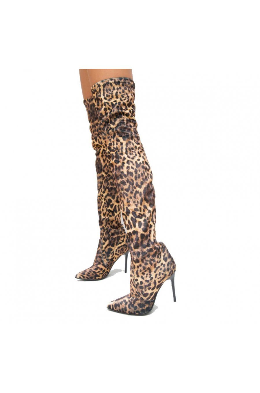 Cizme de dama animal print peste genunchi cu toc subtire Nicoleta 1 - jojofashion.ro