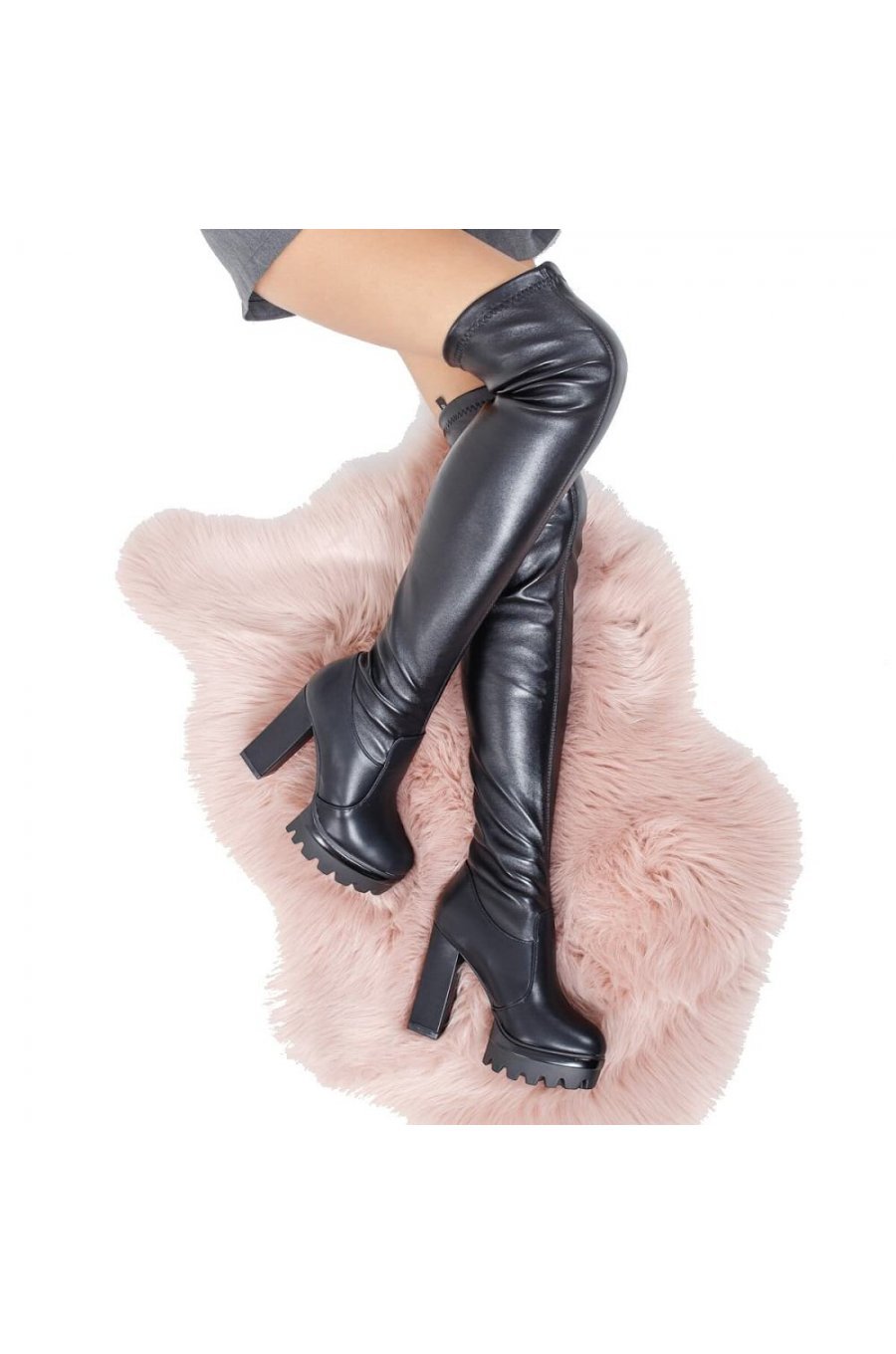 Cizme de dama negre peste genunchi cu toc inalt Corina 1 - jojofashion.ro