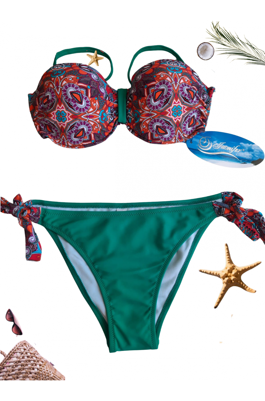 Costum de baie din doua piese balconette push up turcoaz Antonya 1 - jojofashion.ro