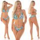 Costum de baie doua piese, albastru petrol cu flori, accesorizat cu strasuri, Sawa 7 - jojofashion.ro
