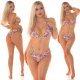Costum de baie doua piese, rosu cu flori, accesorizat cu strasuri, Sawa 7 - jojofashion.ro