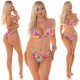Costum de baie doua piese, roz cu flori, accesorizat cu strasuri, Sawa 7 - jojofashion.ro