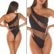 Costum de baie monokini, negru, cu benzi transparente, cu un umar gol, Yoselin 6 - jojofashion.ro