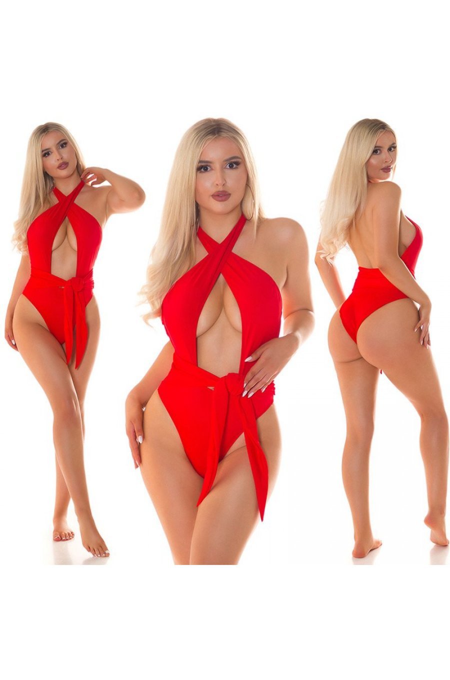 Costum de baie monokini, rosu, Nallely 6 - jojofashion.ro