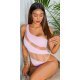Costum de baie monokini, roz pal, cu benzi transparente, cu un umar gol, Yoselin 2 - jojofashion.ro