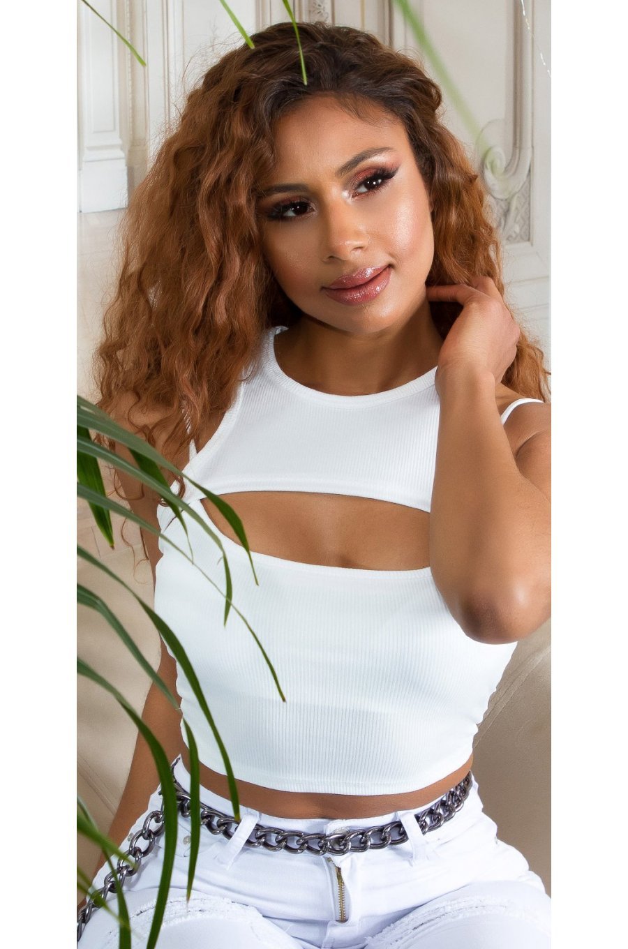 Crop top dama alb cu decupaje, Genevieve Crop top dama alb cu decupaje, Genevieve 1 - jojofashion.ro