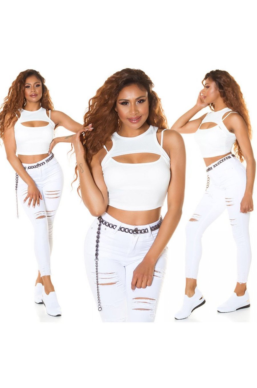 Crop top dama alb cu decupaje, Genevieve Crop top dama alb cu decupaje, Genevieve 5 - jojofashion.ro