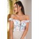 Crop top dama, alb cu flori, tip corset, cu umerii goi, Maryella Crop top dama, alb cu flori, tip corset, cu umerii goi, Maryella 2 - jojofashion.ro