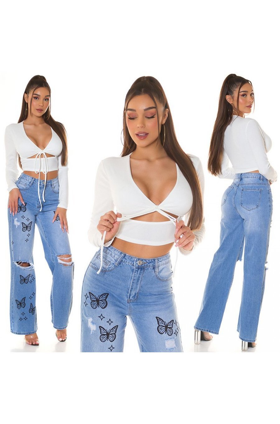 Crop top dama alb, cu maneca lunga si cupe, Darya 6 - jojofashion.ro