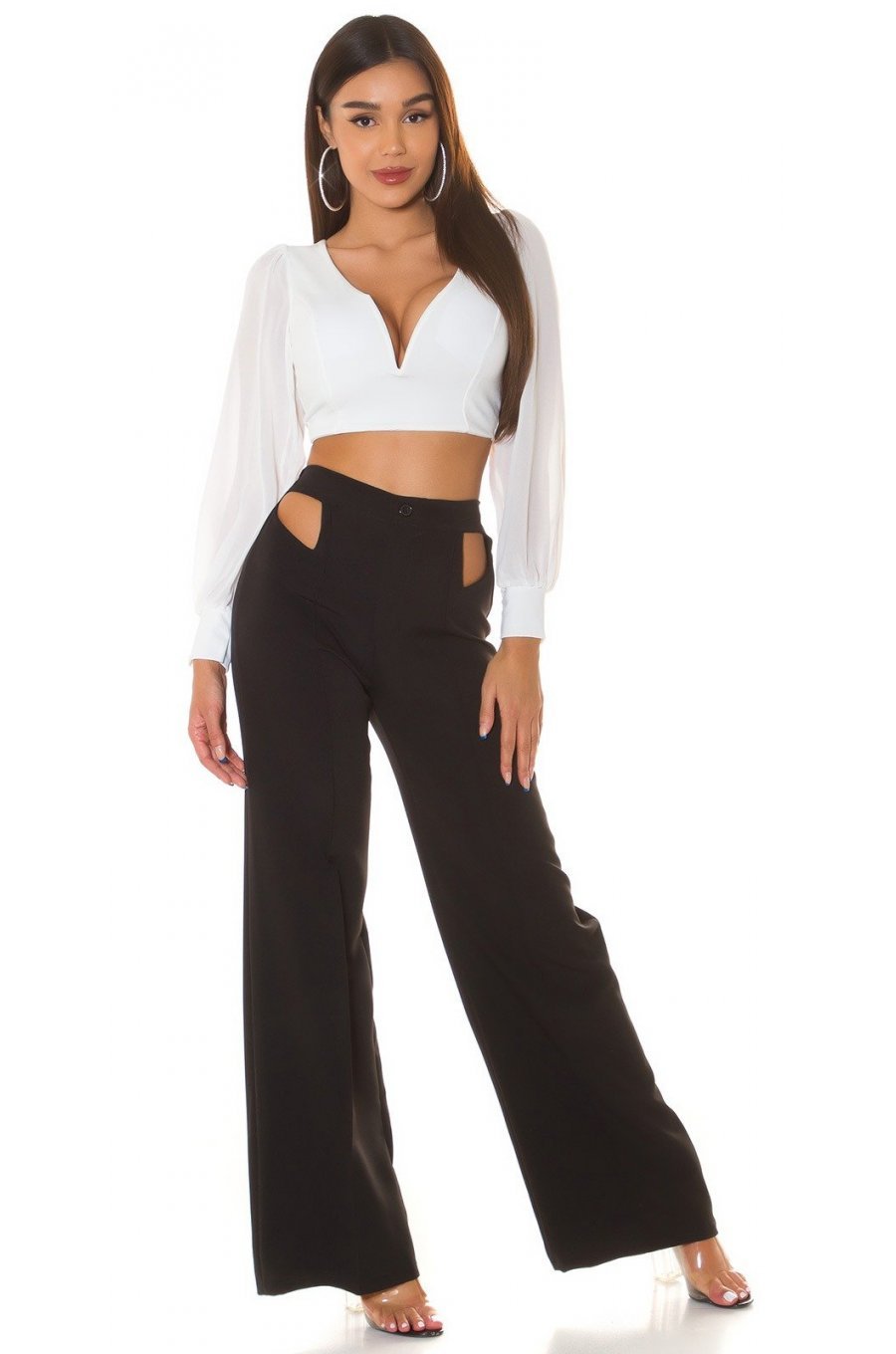 Crop top dama, alb, cu maneca lunga si decolteu in V, Meredith Crop top dama, alb, cu maneca lunga si decolteu in V, Meredith 5 - jojofashion.ro