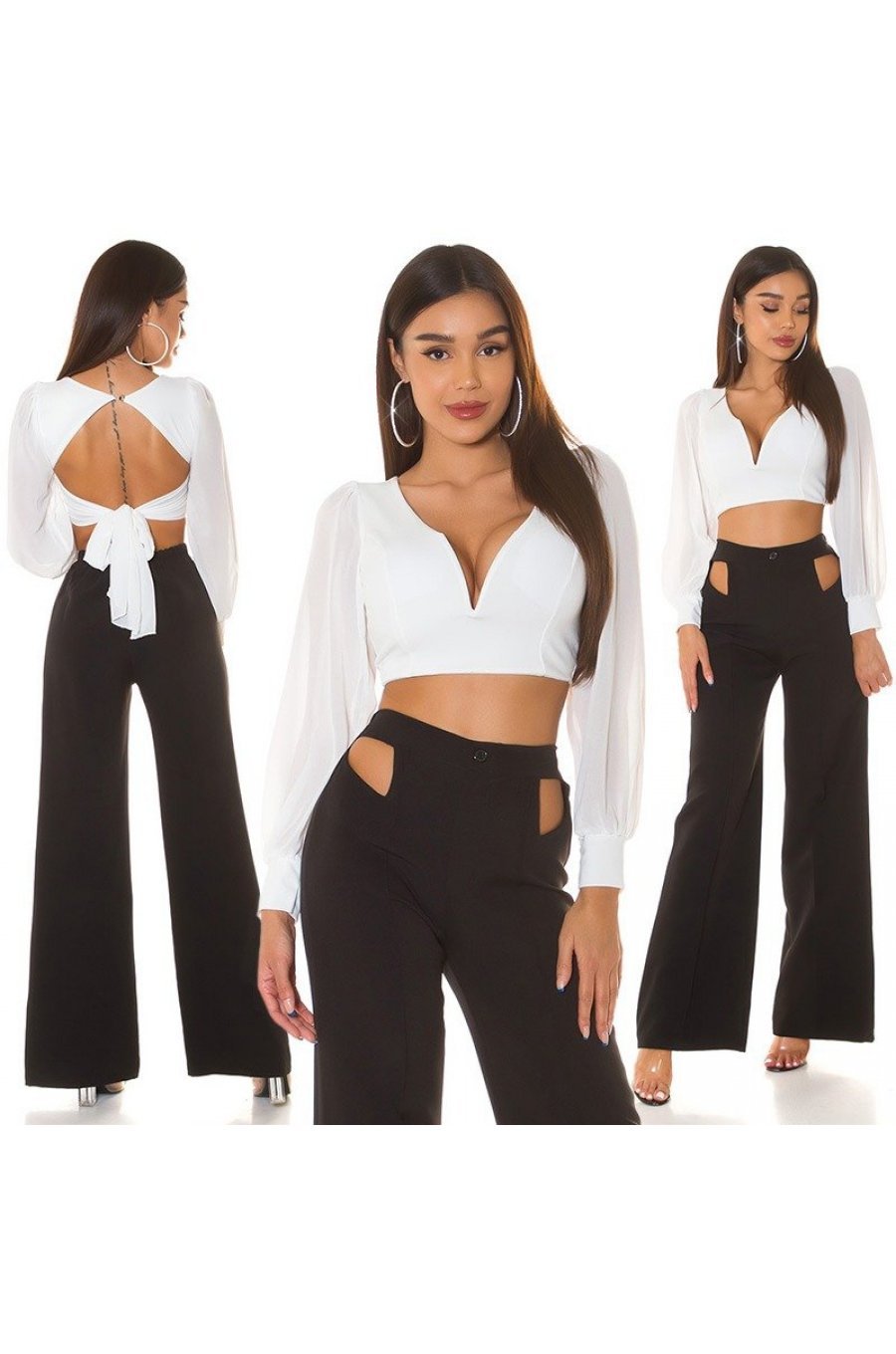 Crop top dama, alb, cu maneca lunga si decolteu in V, Meredith Crop top dama, alb, cu maneca lunga si decolteu in V, Meredith 6 - jojofashion.ro