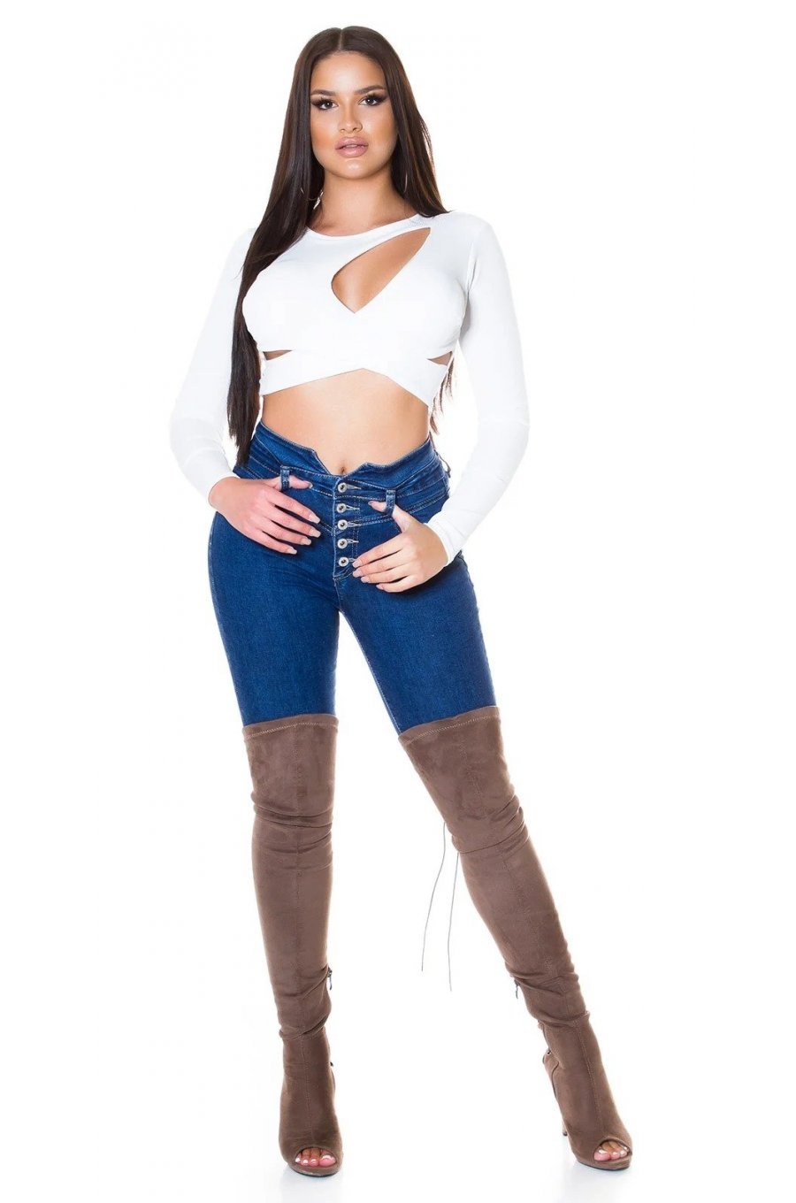 Crop top dama alb cu maneci lungi Bomely Crop top dama alb cu maneci lungi Bomely 3 - jojofashion.ro
