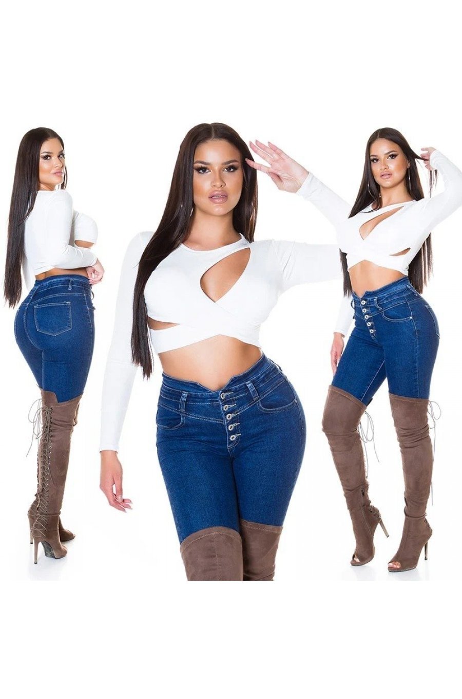 Crop top dama alb cu maneci lungi Bomely Crop top dama alb cu maneci lungi Bomely 4 - jojofashion.ro